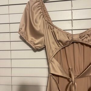 Tan Maxi Dress with Romantic Sleeves